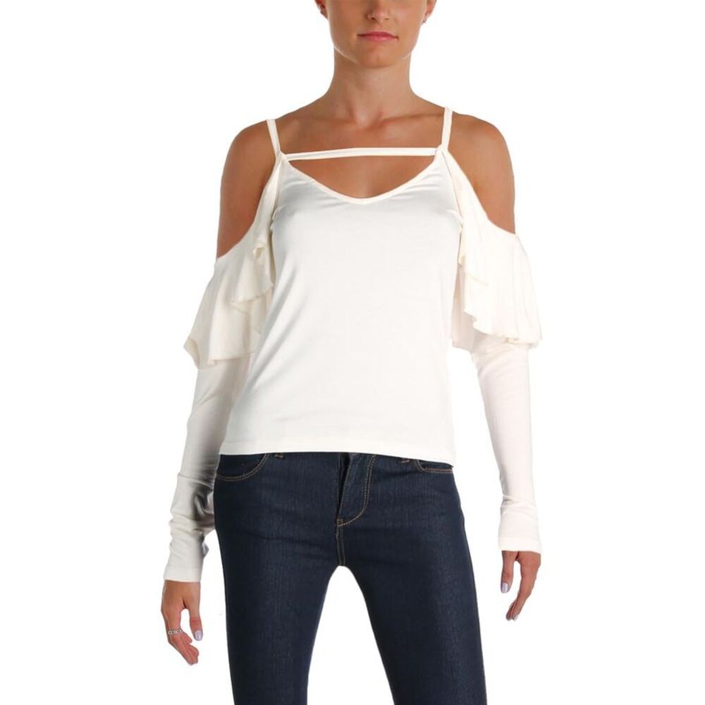 Chelsea Sky Womens Jersey Ruffled Casual Top
